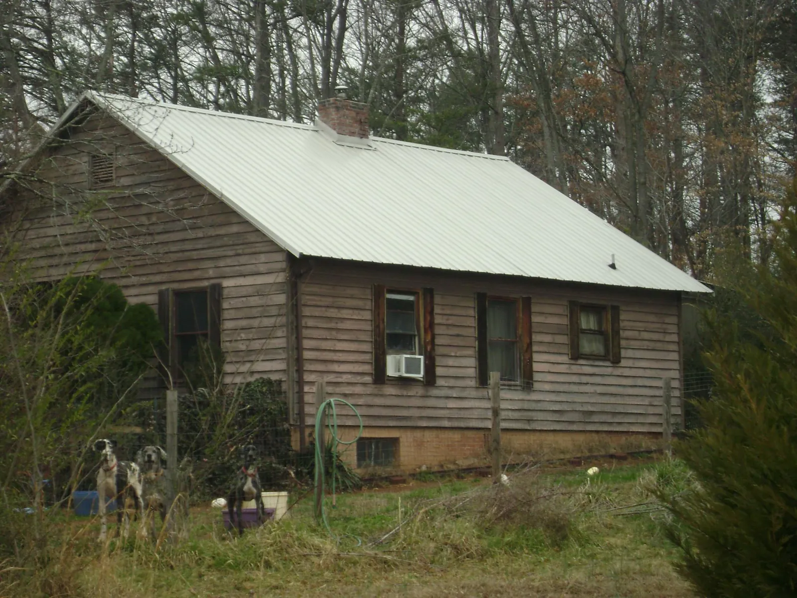 White metal roof on an old wood sided farmhouse, from a Metal Roof Installation job in Tabor City